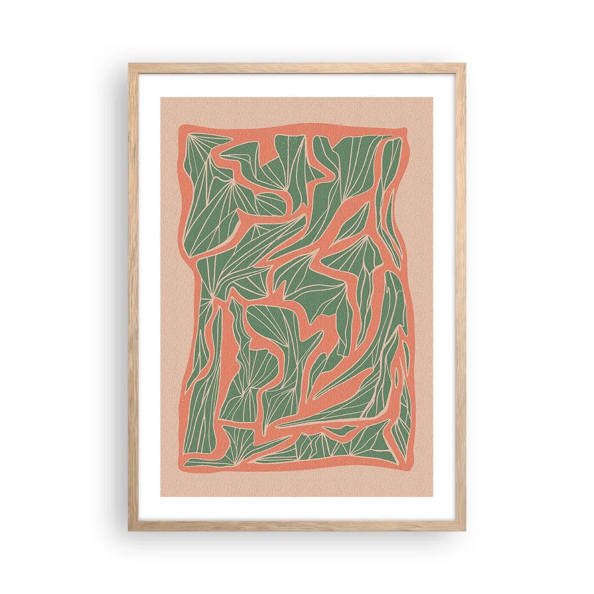 Poszter világos tölgy keretben - A korall és a zöld közötti küzdelem - 50x70 cm