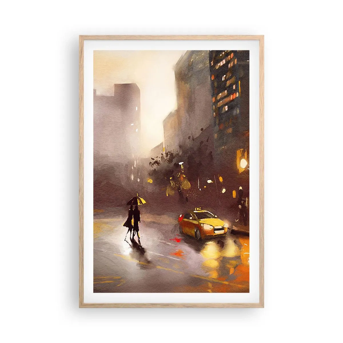 Poszter világos tölgy keretben - New York fényében - 61x91 cm