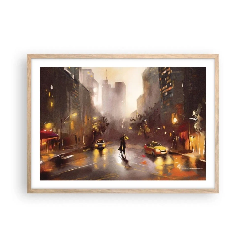 Poszter világos tölgy keretben - New York fényében - 70x50 cm