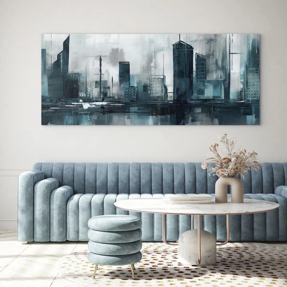 Üveg kép - Esőszínű város - 90x30 cm