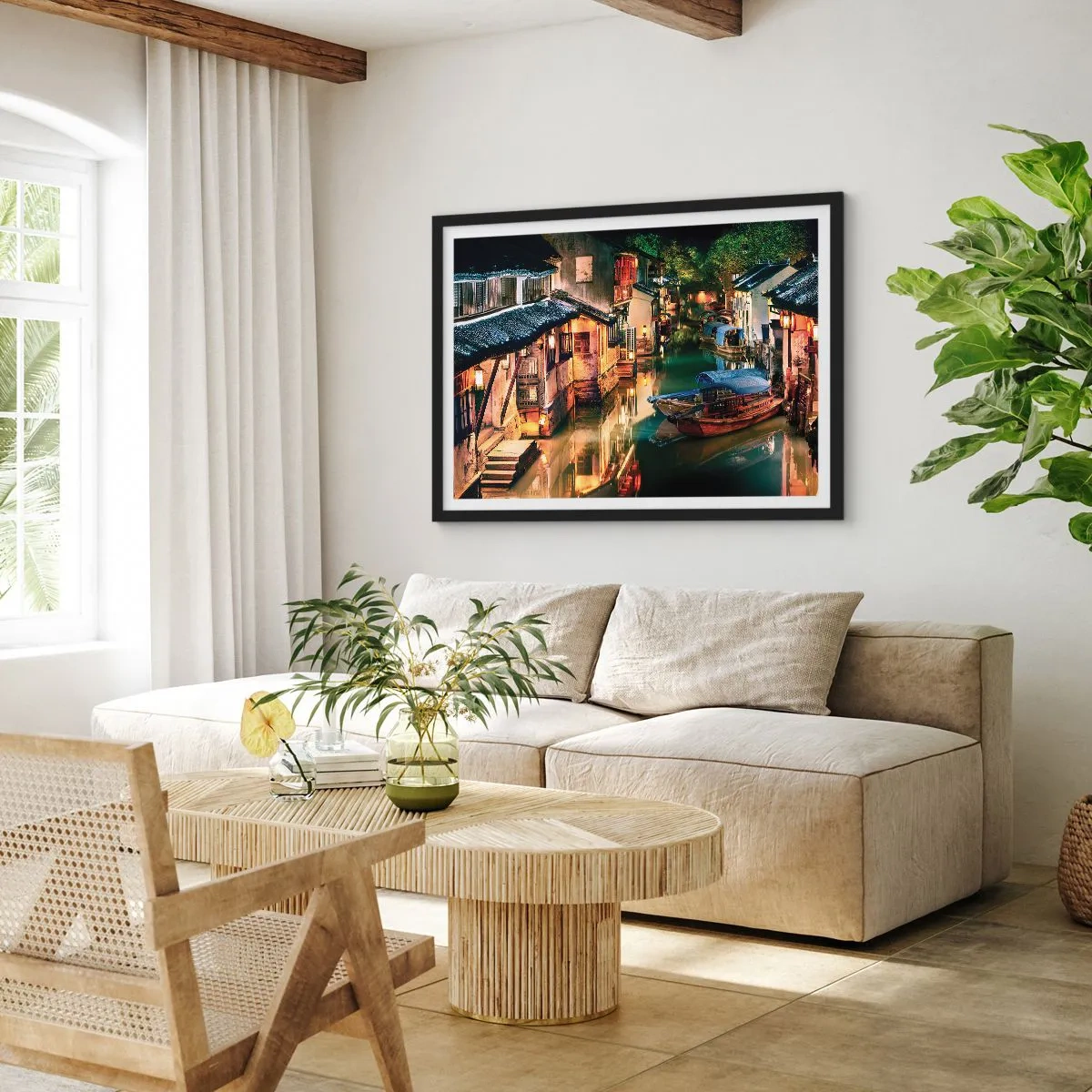 Poszter fehér keretben - Este egy kínai utcán - 91x61 cm