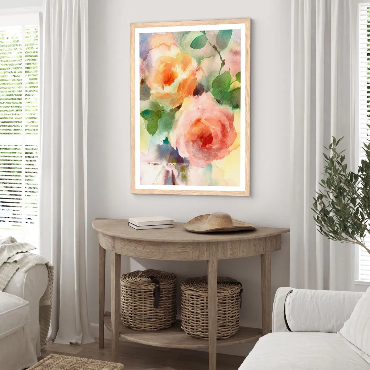 Poszter világos tölgy keretben - Gyengéd, mint az akvarell - 70x100 cm