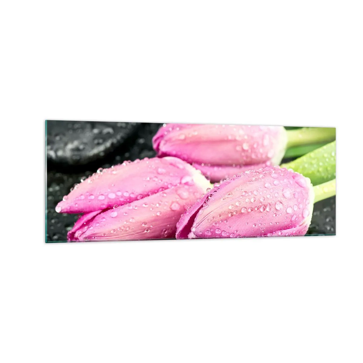 Üveg kép - Lila hármas a fekete kövön - 140x50 cm