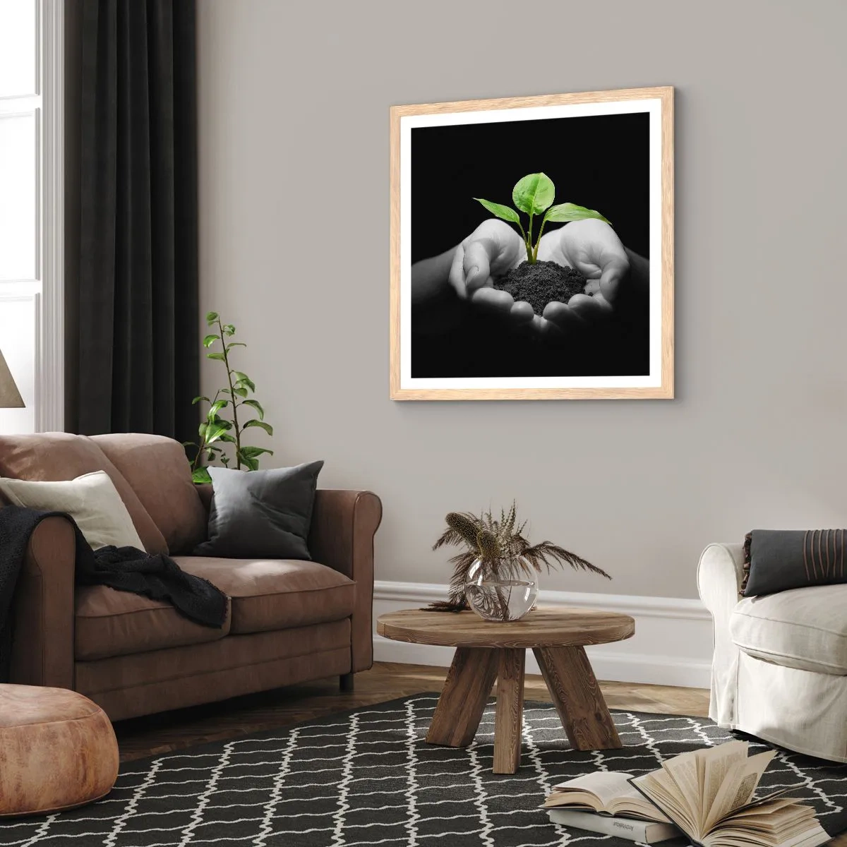 Poszter világos tölgy keretben - Szeretem a természetet, védem azt - 60x60 cm