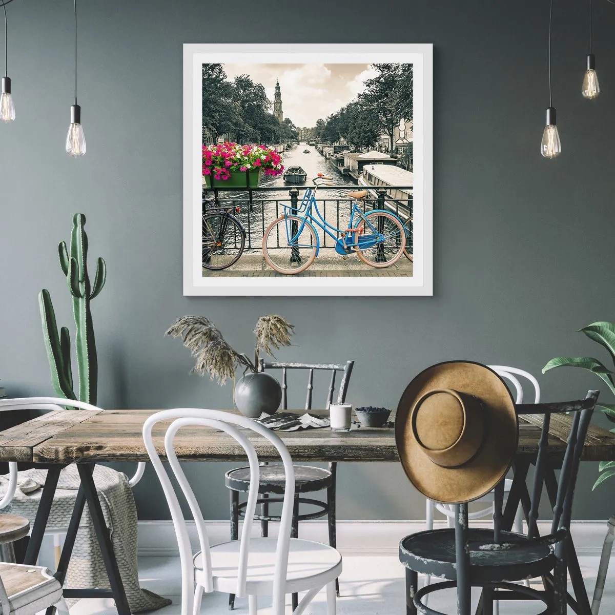 Poszter fekete keretben - Az amszterdami utca színei - 60x60 cm