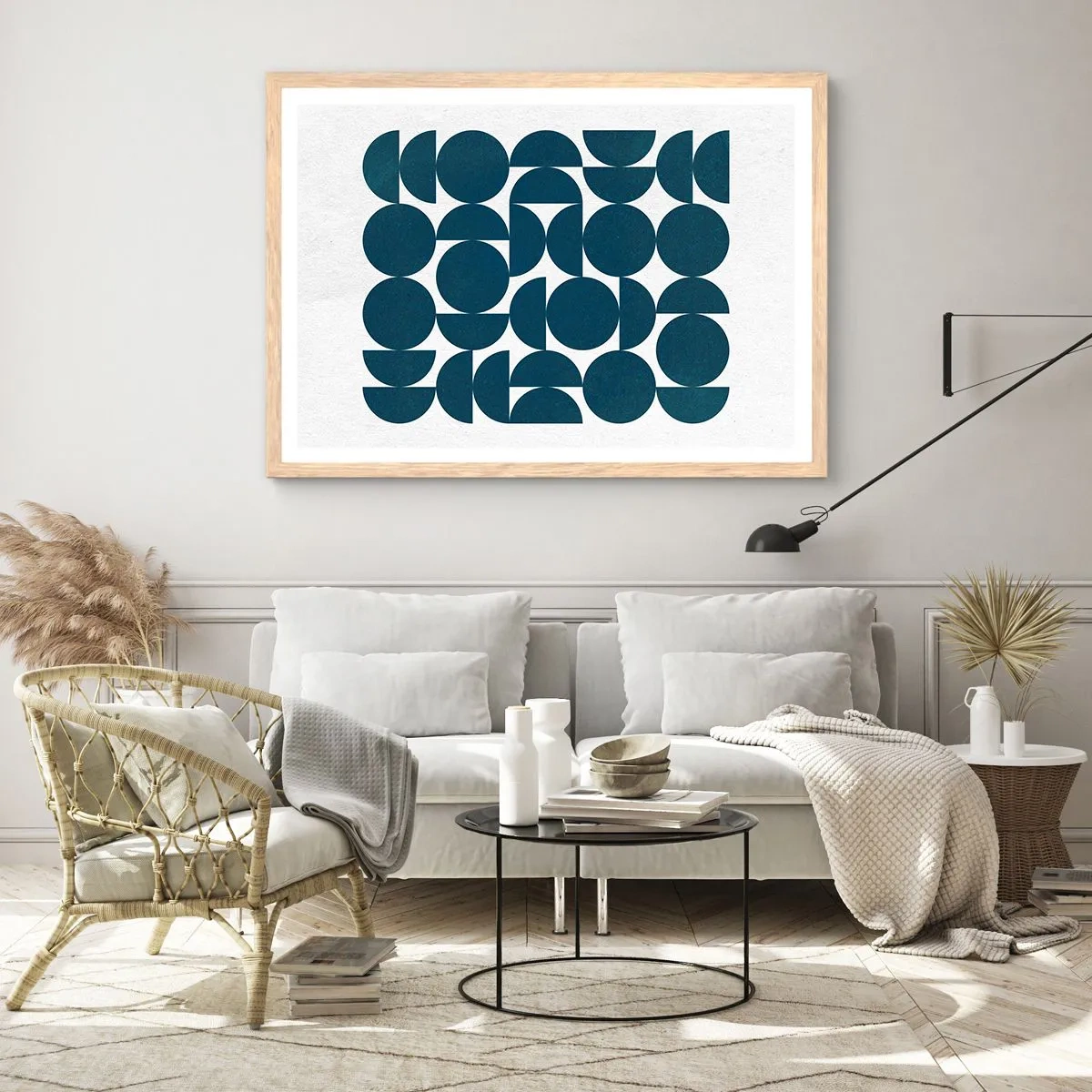 Poszter világos tölgy keretben - Körök és félkörök - 100x70 cm