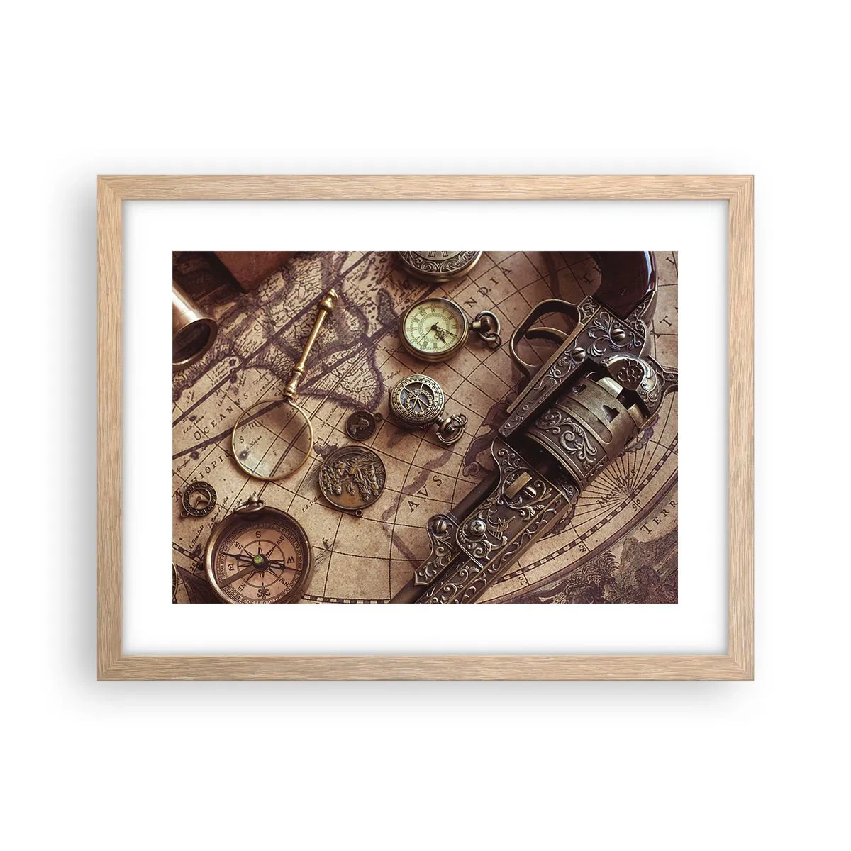 Poszter világos tölgy keretben - Hív a kaland  - 40x30 cm