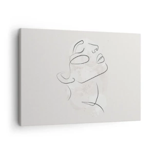 Vászonkép - Egy minimalista vázlat egy arcról világos háttér előtt - 70x50cm - Egy álom körvonala - Modern fali dekoráció nappalihoz és hálószobához ARTTOR