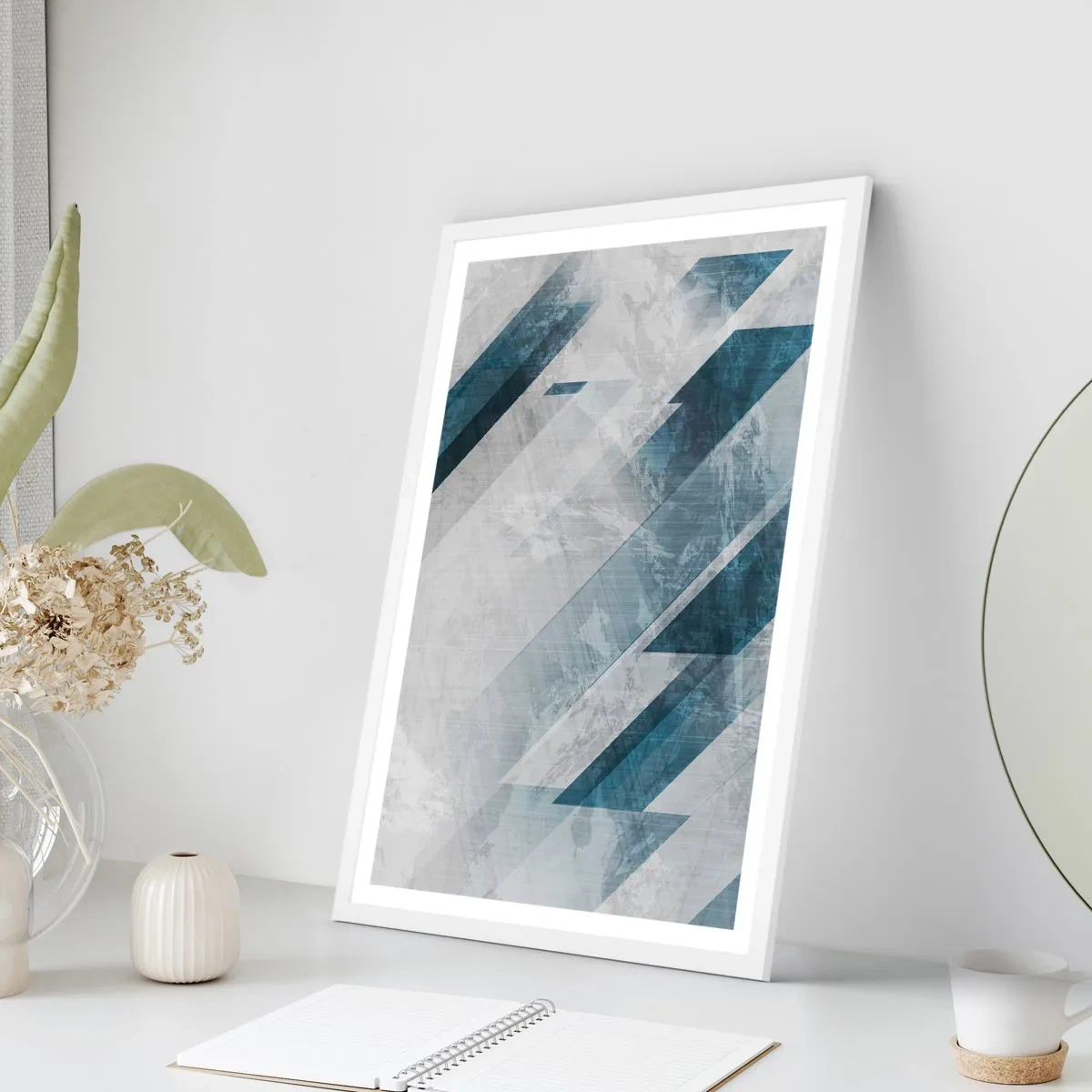 Poszter fekete keretben - Térkompozíció - szürke mozgás - 50x70 cm