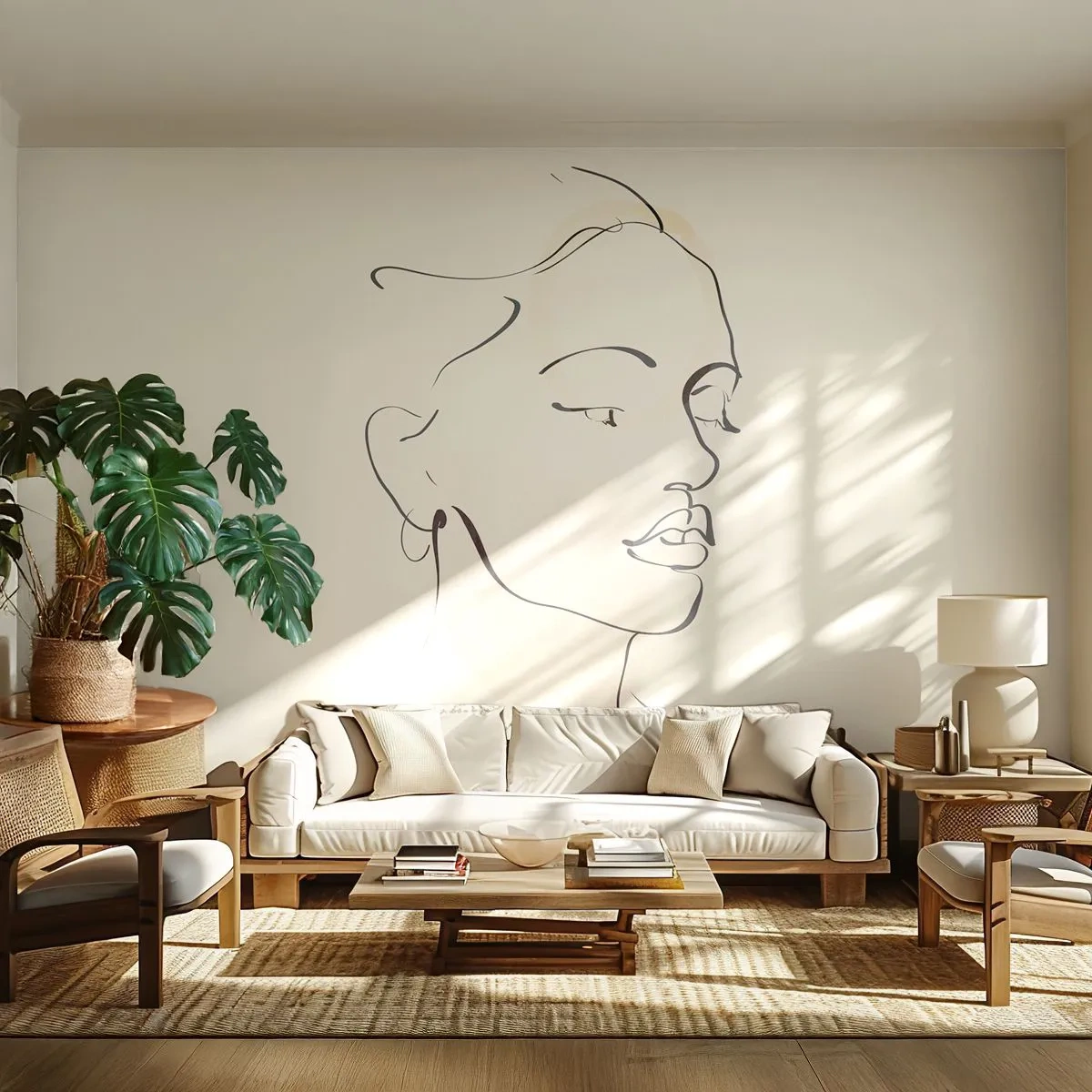 Fotótapéta Premium Sand - Bizonyos vonallal - Absztrakció, Női Arc, Lineart - 200x140 cm