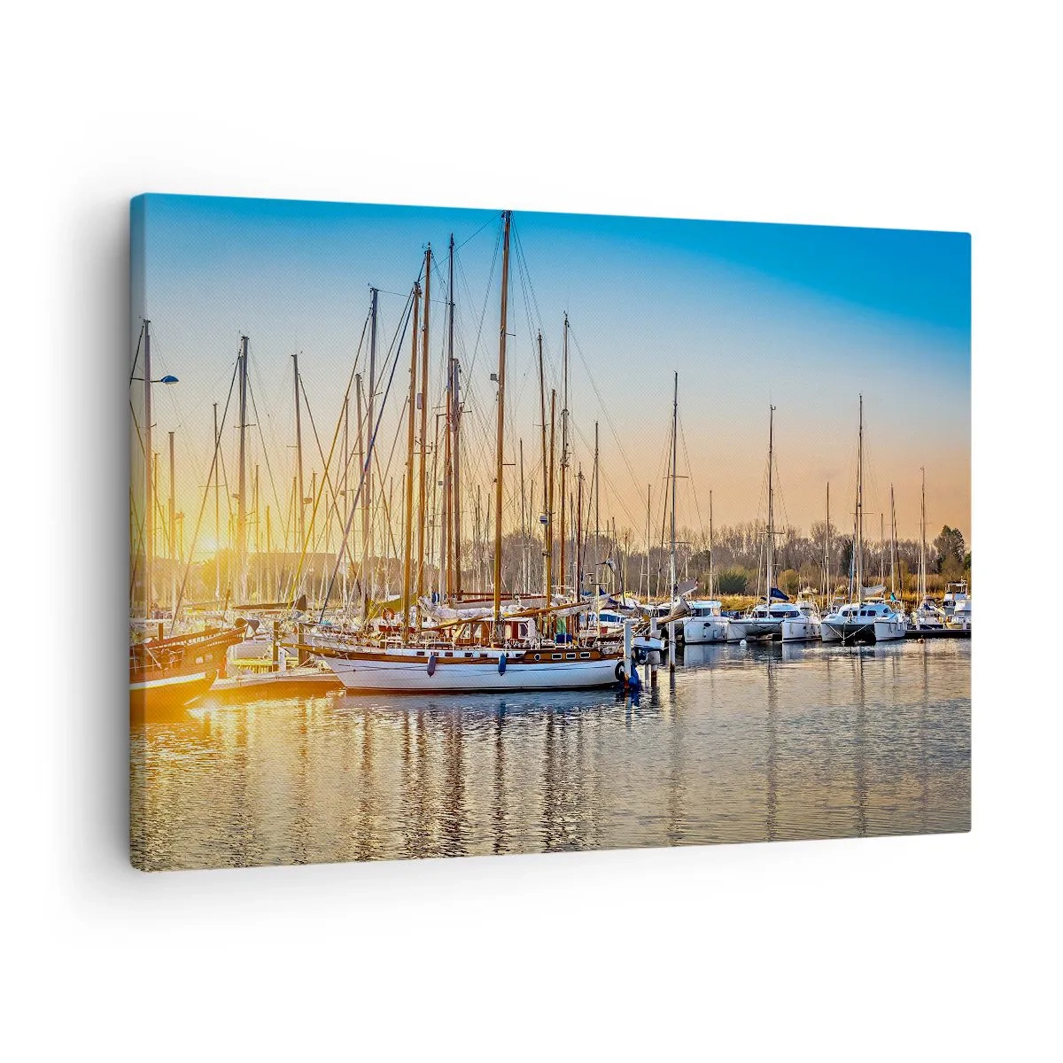 Vászonkép - Naplemente egy vitorlásokkal teli kikötő felett - 70x50cm - A szél is kell aludjon - Modern fali dekoráció nappalihoz és hálószobához ARTTOR