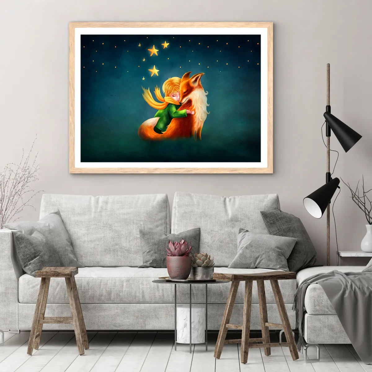 Poszter világos tölgy keretben - Kis herceg - 91x61 cm