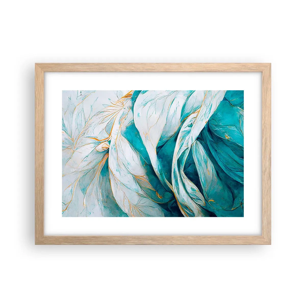 Poszter világos tölgy keretben - Kék absztrakció arany motívummal - 40x30 cm