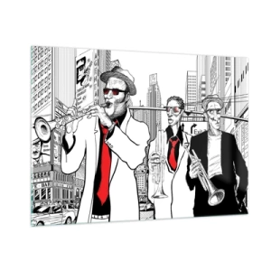 Üveg kép - Városi rapszódia fekete-piros színben - 100x70 cm