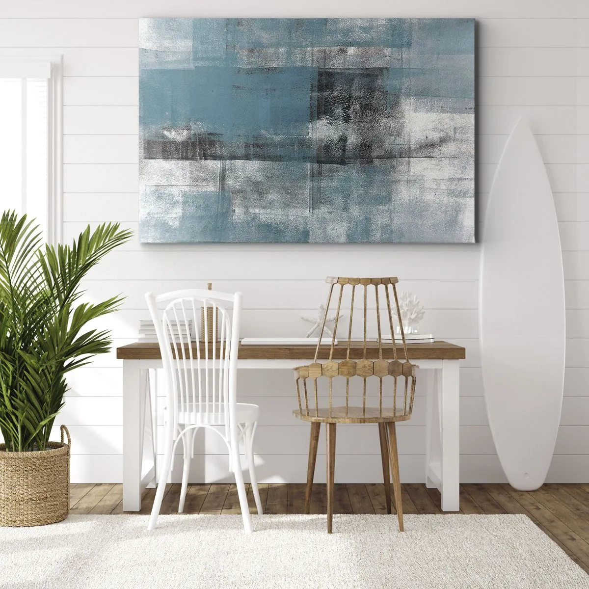 Vászonkép - Egy absztrakt kompozíció kék árnyalatokban, textúrával és rétegekkel. - 70x50cm - Víz és levegő - Modern fali dekoráció nappalihoz és hálószobához ARTTOR