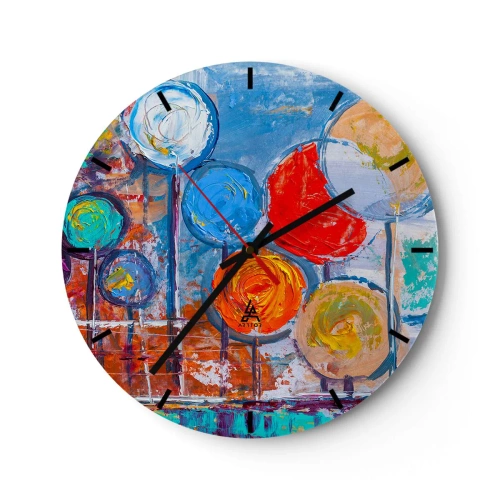 Falióra, Óra - Színes absztrakt virágok festői textúrázott háttéren - 30x30cm - Csodák a boton - Modern fali dekoráció nappalihoz, konyhához és hálószobához ARTTOR