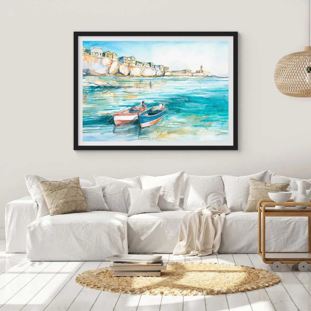 Poszter fehér keretben - Tájkép azúrkéken - 70x50 cm