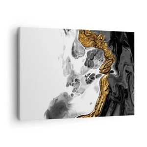 Vászonkép - Absztrakt kompozíció arany és fekete díszítéssel. - 70x50cm - Szerves kompozíció - Modern fali dekoráció nappalihoz és hálószobához ARTTOR