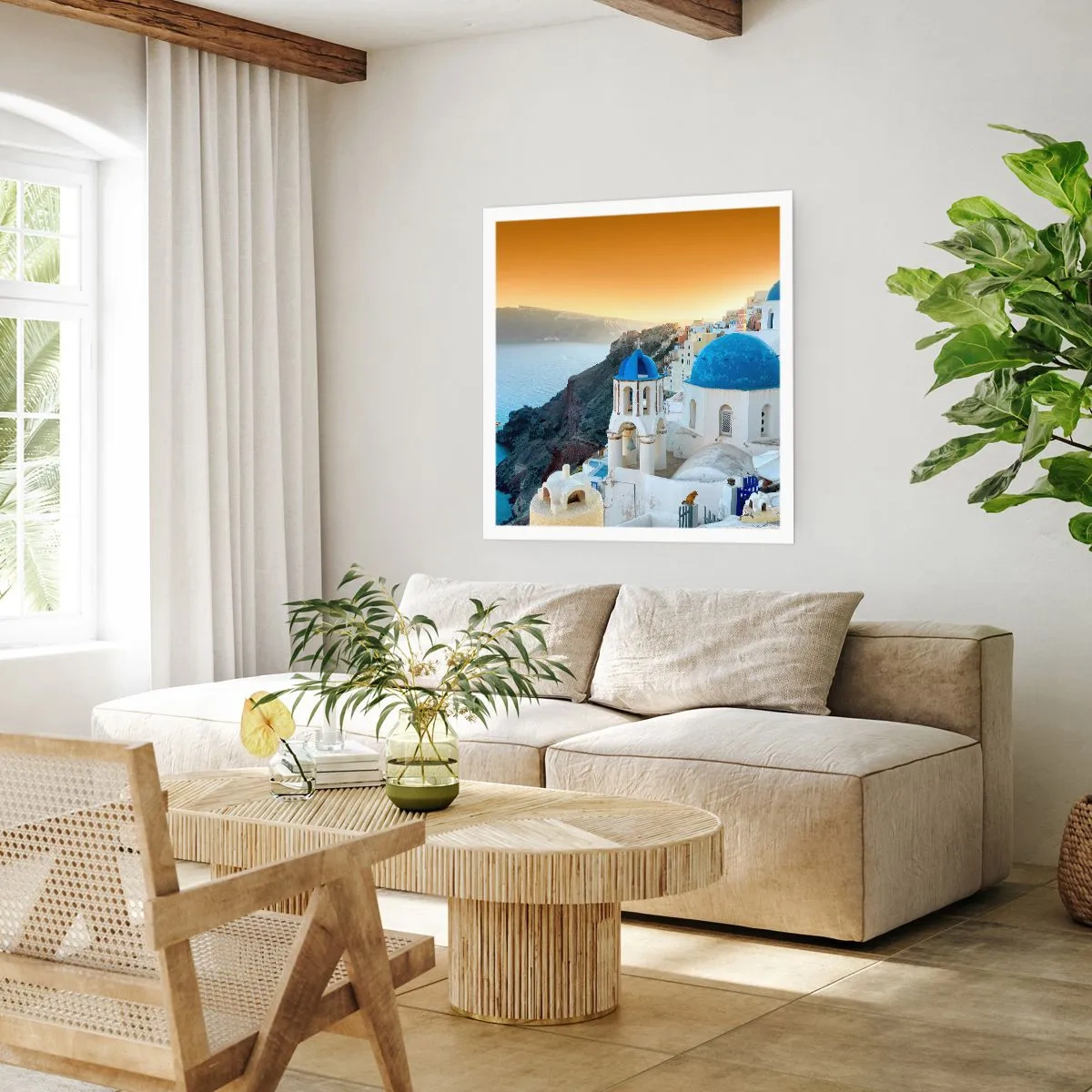 Poszter - Santorini – rásimulva a sziklákra - 60x60 cm