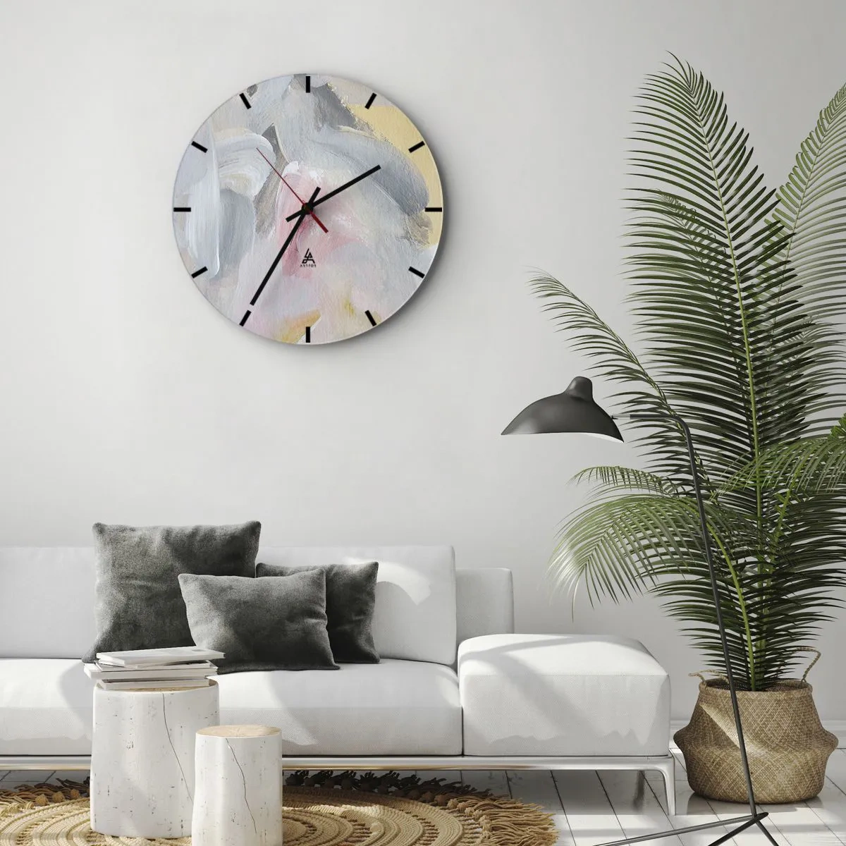 Falióra, Óra - Absztrakt pasztell foltok rózsaszín és szürke árnyalatokban - 30x30cm - Egy pasztell világban - Modern fali dekoráció nappalihoz, konyhához és hálószobához ARTTOR