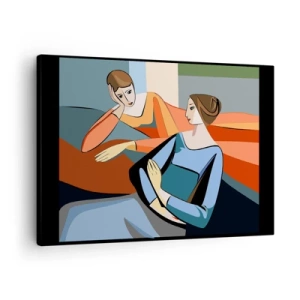 Vászonkép - Két nő kubista stílusban elvont illusztrációja - 70x50cm - A bizalmak pillanata - Modern fali dekoráció nappalihoz és hálószobához ARTTOR
