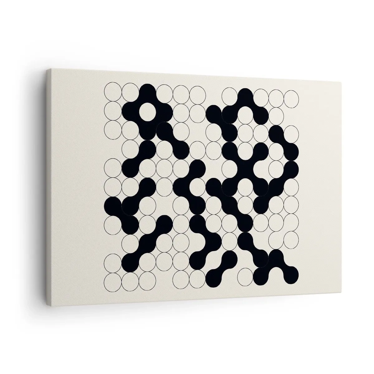 Vászonkép - Fekete-fehér minták körökkel világos háttéren - 70x50cm - Kínai játék - variáció - Modern fali dekoráció nappalihoz és hálószobához ARTTOR