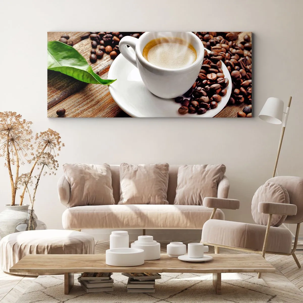 Vászonkép - Kávé az asztalon - 100x40 cm