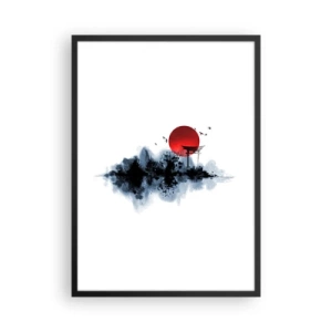 Poszter fehér keretben - A vörös napkorong a japán Torii kapu felett - 50x70cm - Japán kilátás - Modern fali dekoráció nappalihoz és hálószobához ARTTOR