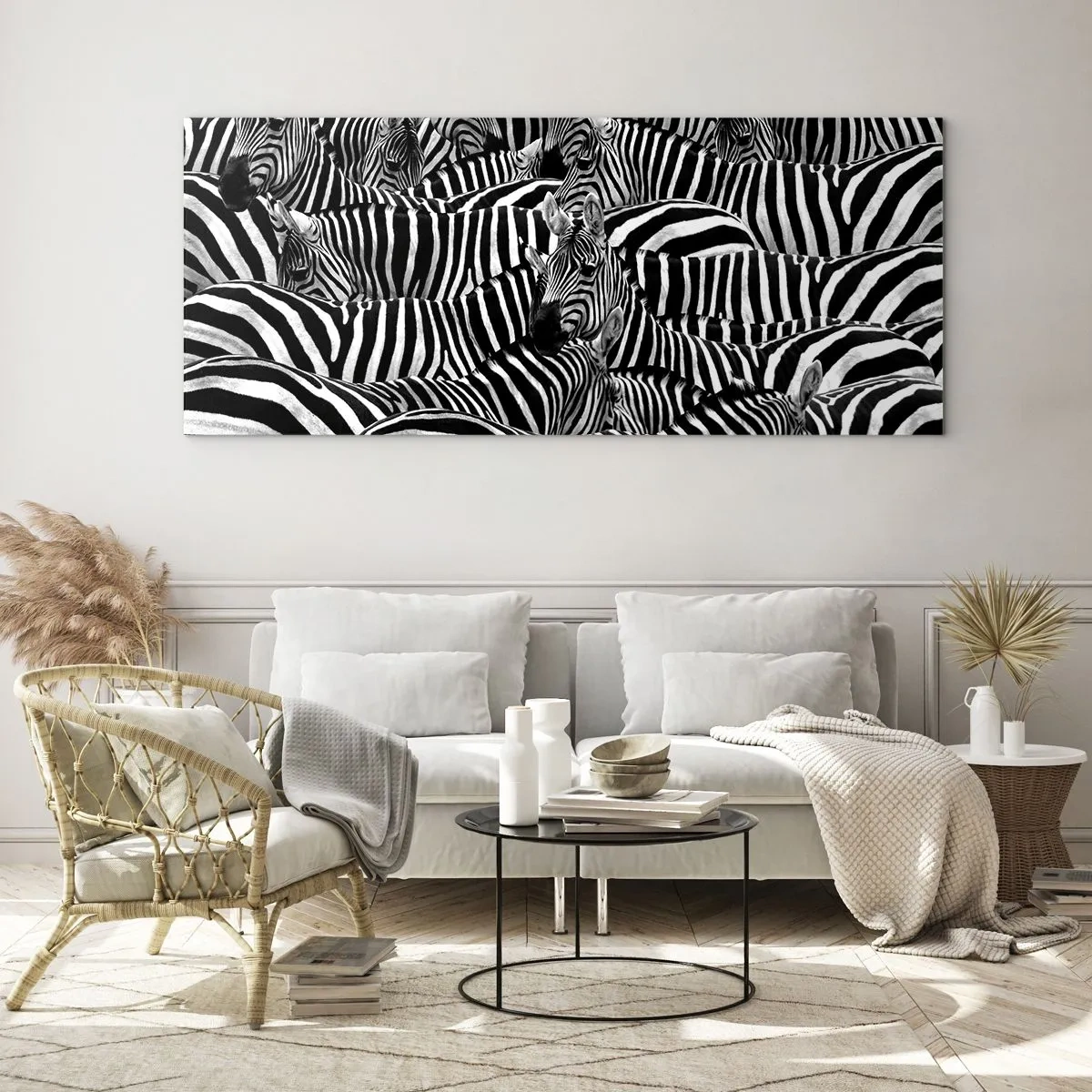 Üveg kép - Csoportos, csíkos portré - 90x30 cm