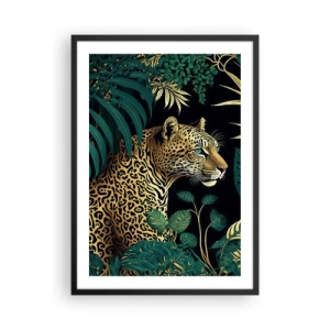 Poszter fehér keretben - Arany leopárd a trópusi dzsungelben - 50x70cm - A házigazda a dzsungelben - Modern fali dekoráció nappalihoz és hálószobához ARTTOR