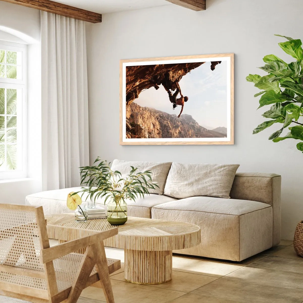 Poszter világos tölgy keretben - A világ egy szikladarabon összezsugorodott egy kézben  - 70x50 cm