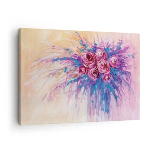 Vászonkép - Egy csokor rózsa pasztell színekben - 70x50cm - Rózsaszín szökőkút - Modern fali dekoráció nappalihoz és hálószobához ARTTOR