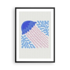 Poszter fehér keretben - Stilizált medúza víz alatti növényzettel körülvéve - 50x70cm - Mint egy másik világból  - Modern fali dekoráció nappalihoz és hálószobához ARTTOR