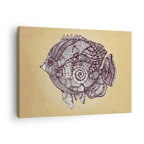 Vászonkép - Dekoratív halak rajzstílusban mintákkal - 70x50cm - A díszek óceánjából - Modern fali dekoráció nappalihoz és hálószobához ARTTOR