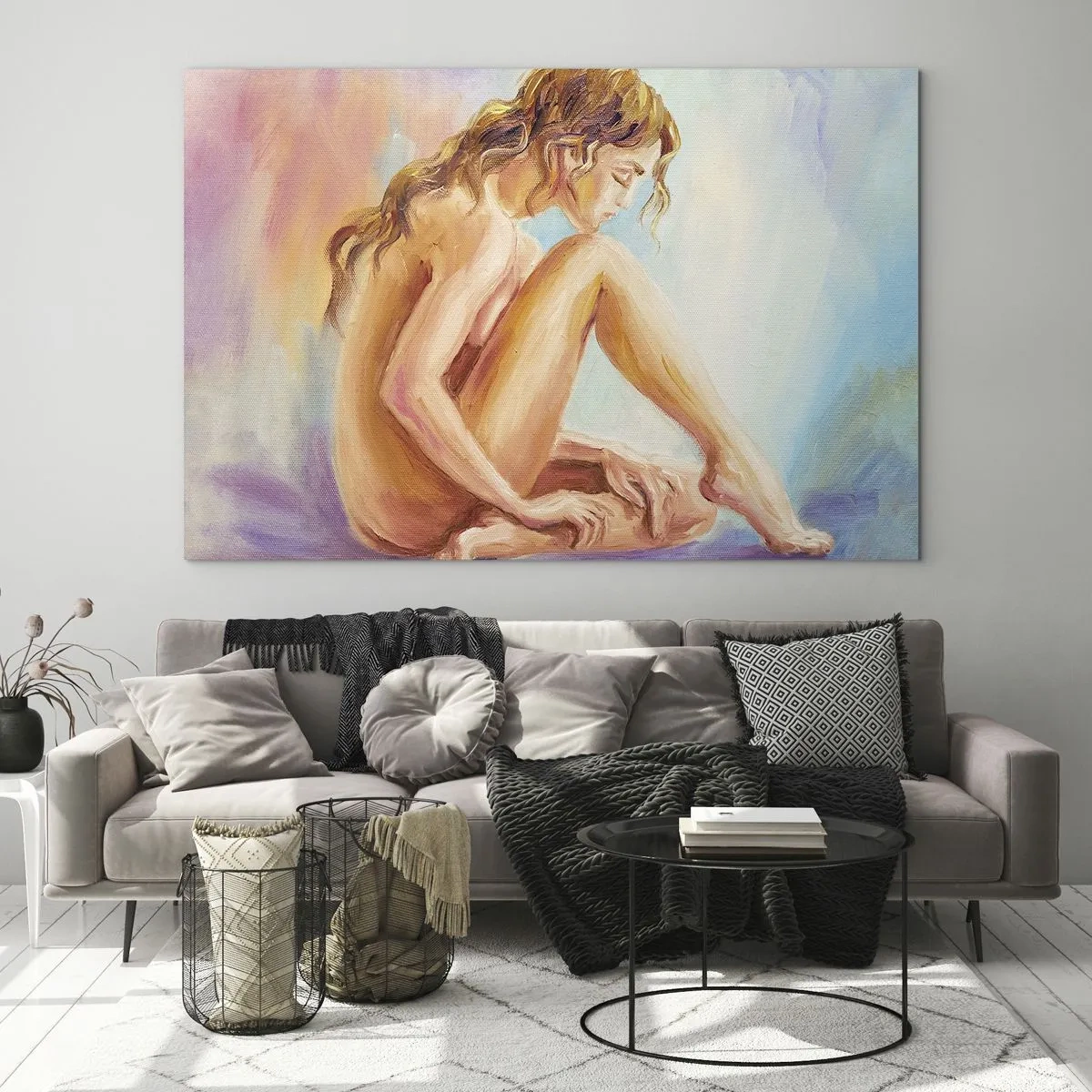 Üveg kép - Egy nő finom tükörképe pasztellszínű háttér előtt - 70x50cm - A fiatalság cselekedete - Modern fali dekoráció nappalihoz és hálószobához ARTTOR