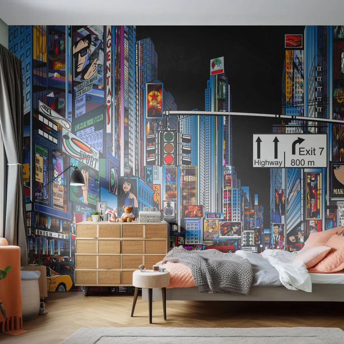 Fotótapéta Premium Sand - Képregény nagy éjszaka - Város, Építészet, New York - 500x350 cm