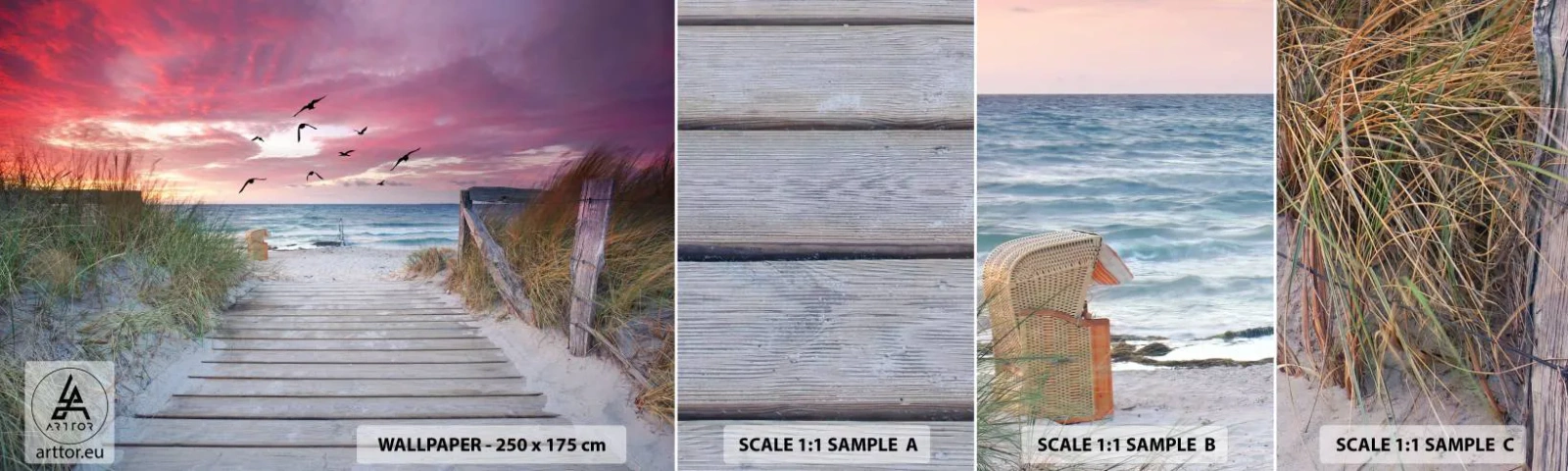 Fotótapéta Minta Öntapadós Deluxe Sticker - Balti impresszió - Tengeri táj, Strand, Madarak - 100x30 cm