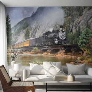 Fotótapéta Premium Sand - Hova? Hova? - Vasút, Gőzmozdony, Tájkép - 350x256 cm
