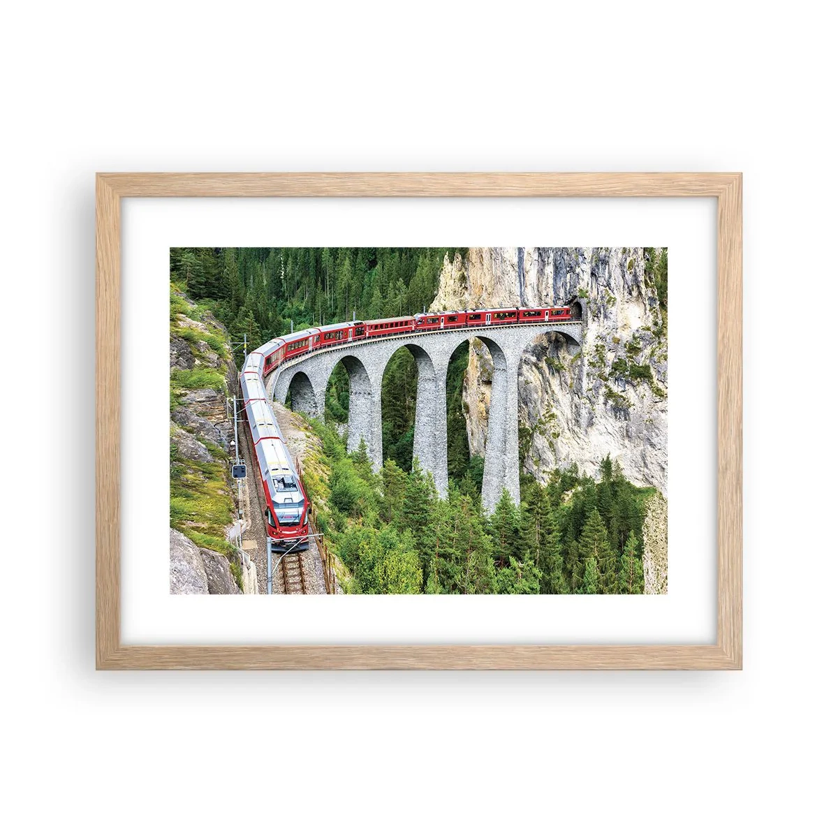 Poszter világos tölgy keretben - Vasút hegyi kilátással - 40x30 cm