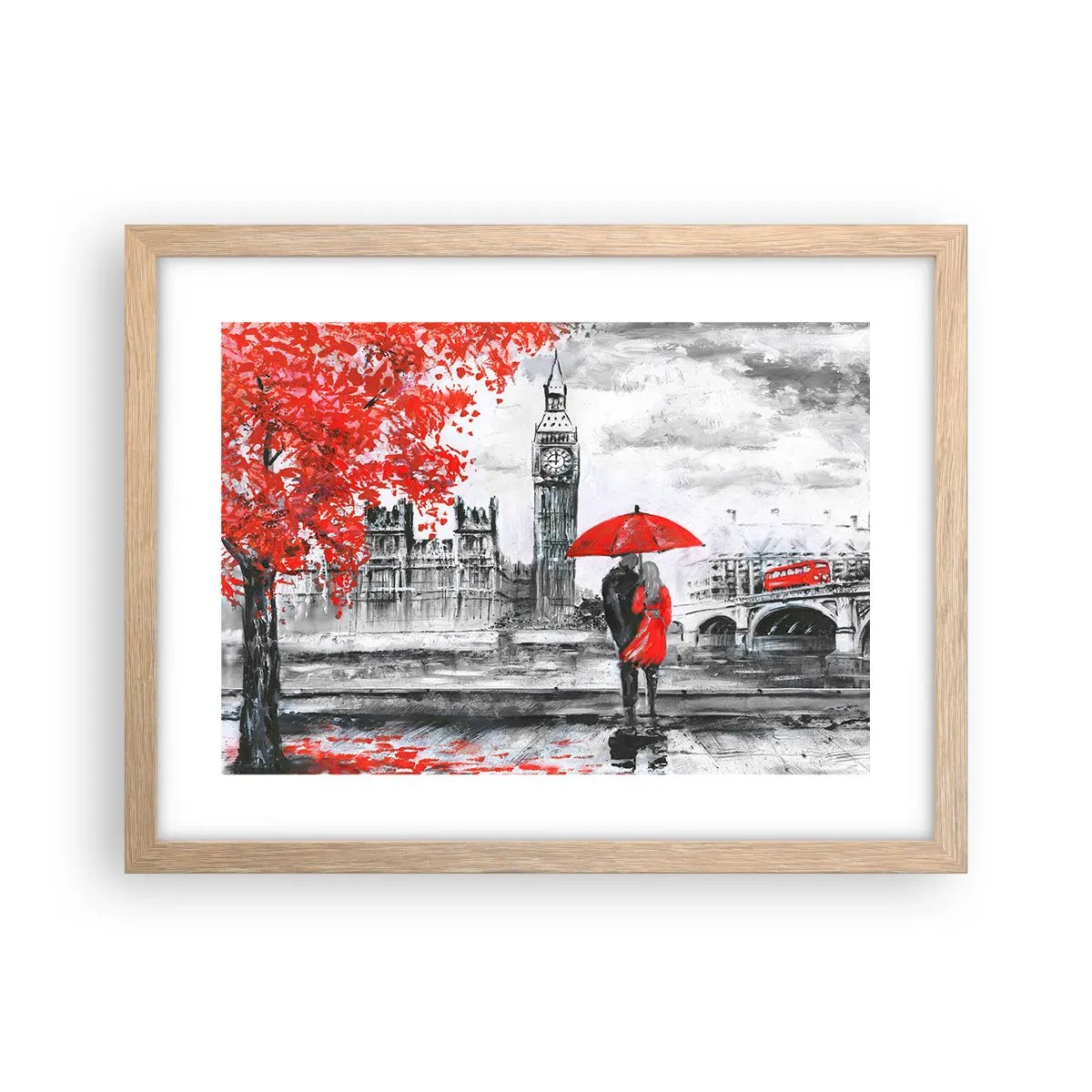 Poszter világos tölgy keretben - Szerelmesek Londonban - 40x30 cm