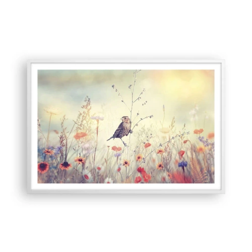 Poszter fekete keretben - Madárportré egy réttel a háttérben - 91x61 cm