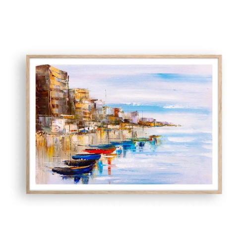 Poszter világos tölgy keretben - Sokszínű városi kikötő - 100x70 cm