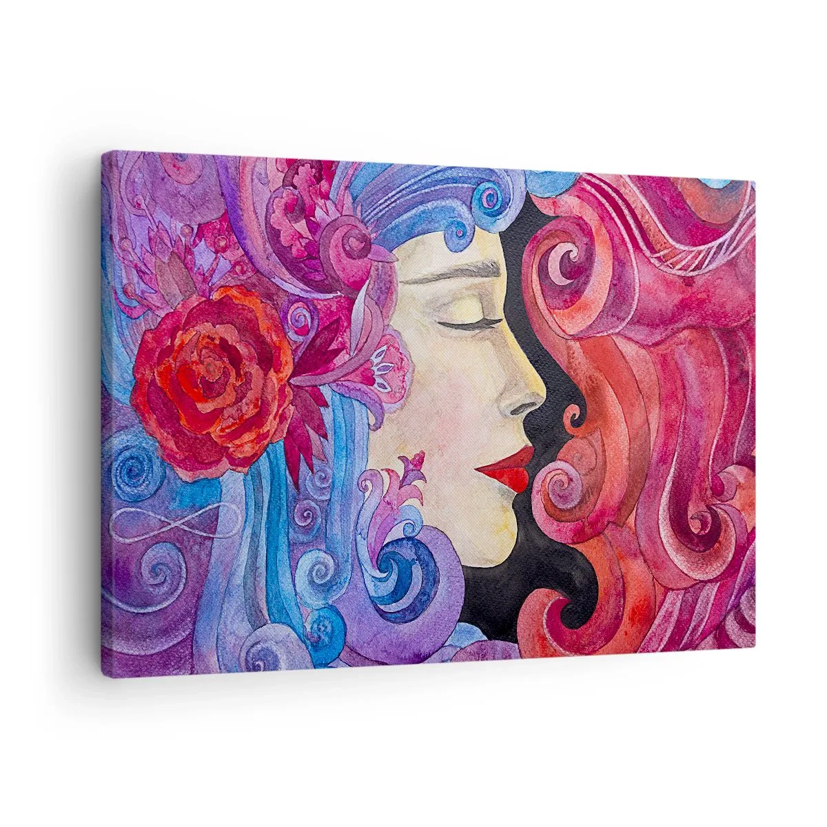 Vászonkép - Egy nő színes profilja művészi stílusban - 70x50cm - A szecesszió még mindig él - Modern fali dekoráció nappalihoz és hálószobához ARTTOR