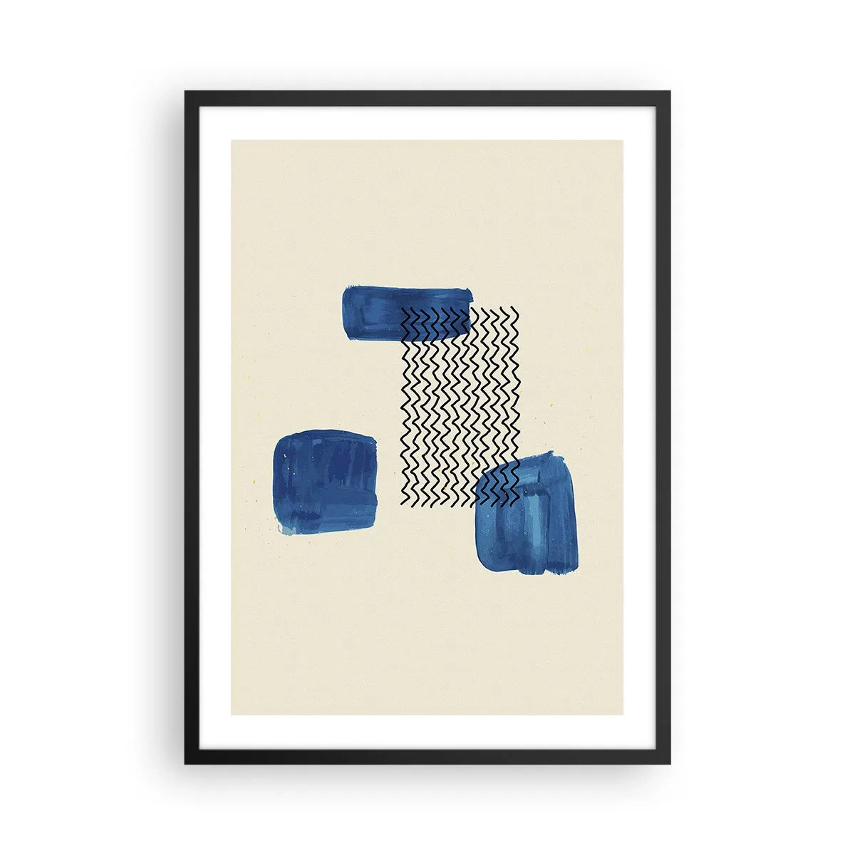 Poszter fehér keretben - Absztrakt kompozíció sötétkék árnyalatokban vonalakkal - 50x70cm - Absztrakt kvartett - Modern fali dekoráció nappalihoz és hálószobához ARTTOR