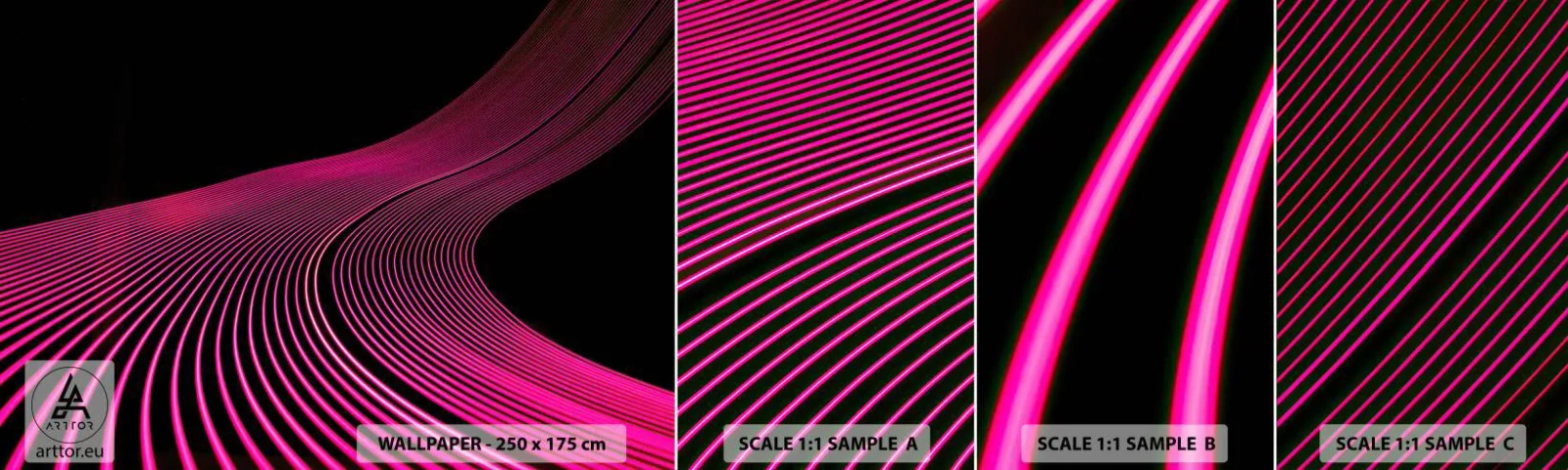 Fotótapéta Minta Öntapadós Deluxe Sticker - A fény sugárútján - Vonalak, Modern, Neon - 100x30 cm