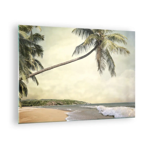 Üveg kép - Trópusi tengerpart pálmafával és hullámokkal - 70x50cm - Trópusi álom - Modern fali dekoráció nappalihoz és hálószobához ARTTOR