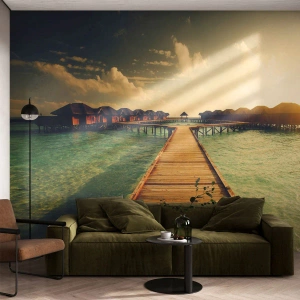 Fotótapéta Premium Sand - Tiszteletteljes meghívás - Maldív-szigetek, Tájkép, Házak a vízen - 350x256 cm