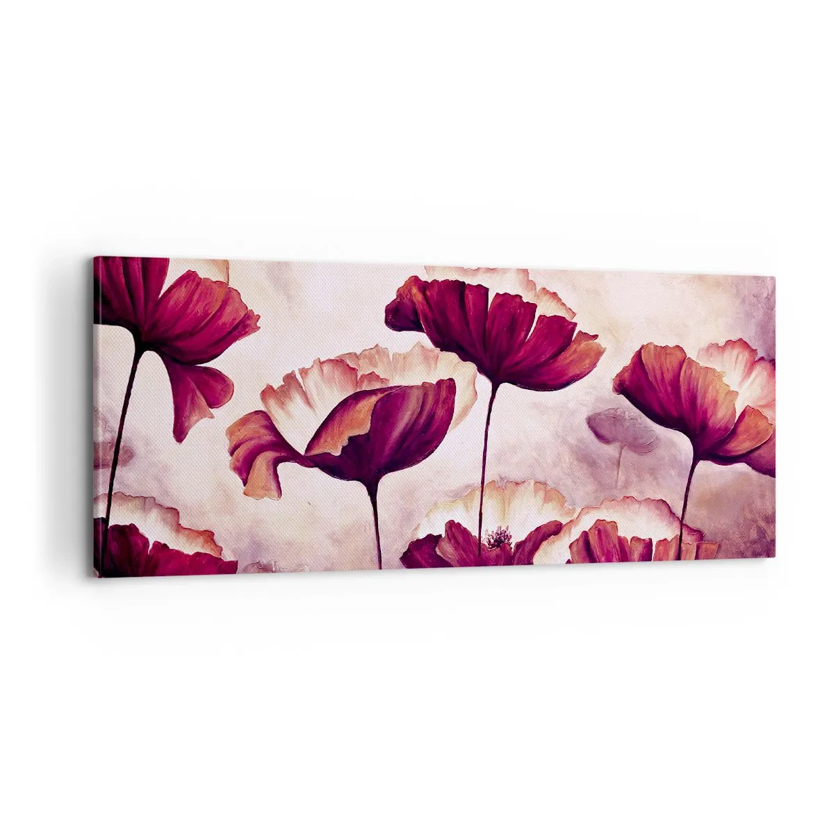 Vászonkép - Piros és fehér szirom - 100x40 cm