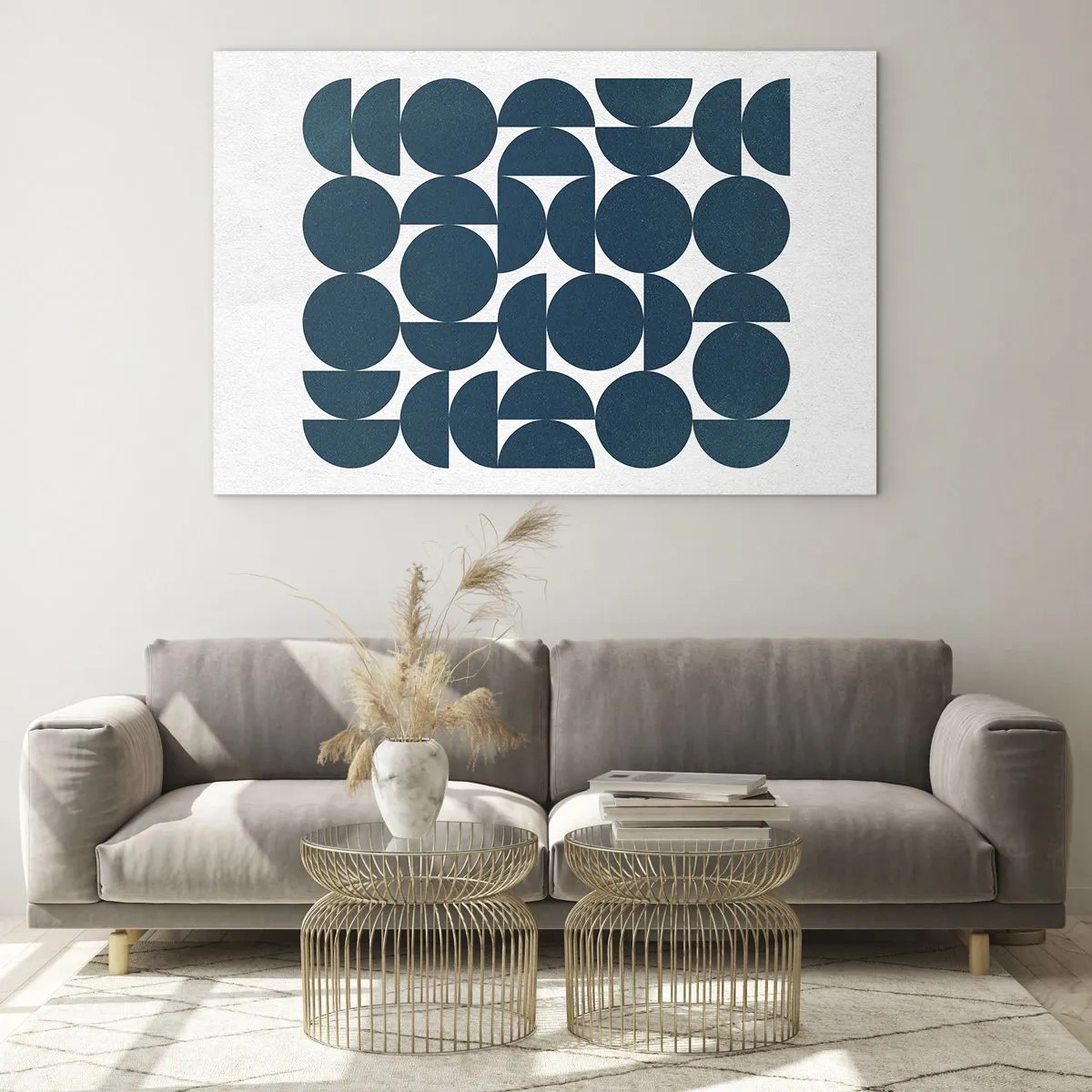 Üveg kép - Sötétkék körökből és félkörökből készült modern kompozíció - 70x50cm - Körök és félkörök - Modern fali dekoráció nappalihoz és hálószobához ARTTOR