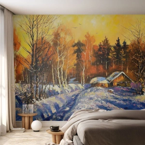 Egyedi tapéta Premium Canvas - Napos téli impresszió - Tájkép, Téli, Hegyi kunyhó